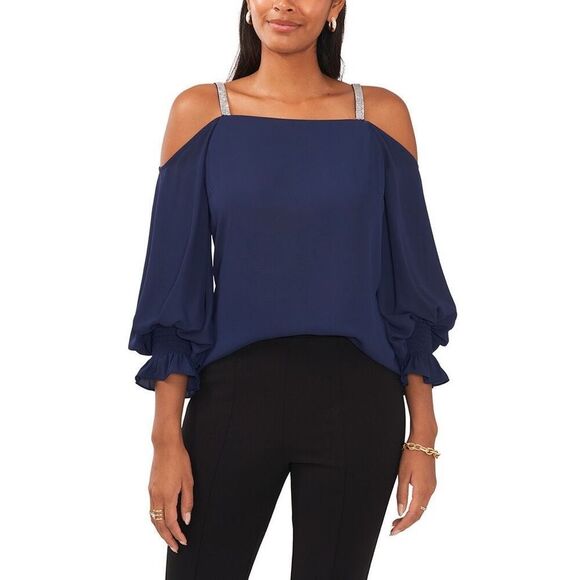 Msk Women's Embellished Cold-Shoulder Chiffon Top Size XL‎